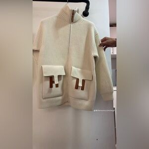 & Other Stories Cream Cardigan with Brown Details